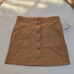 NWT Jolt Camel Tan Brown Faux Suede Button Front Mini Skirt W/ Pockets Size 5